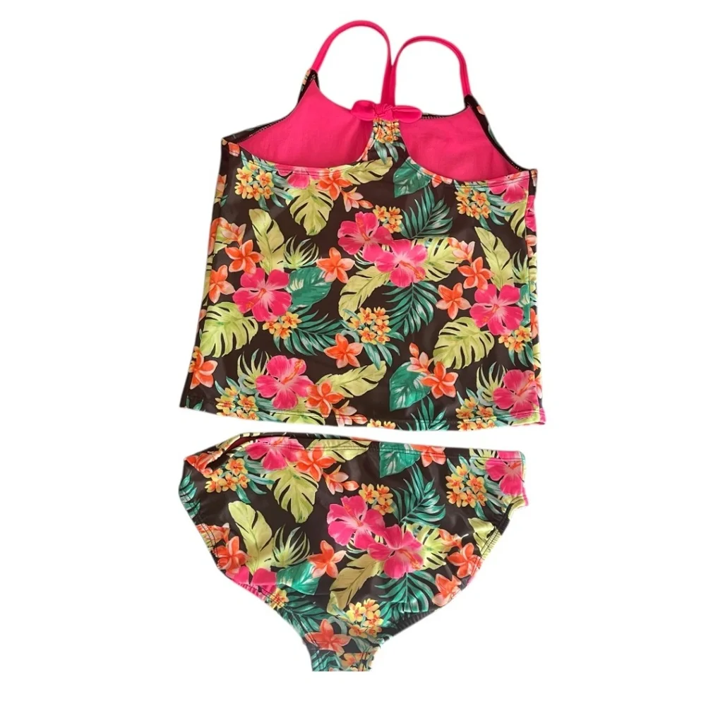 Wonder Nation Girls Tankini Two Piece Tropical‎ Swimsuit Size L 10/12